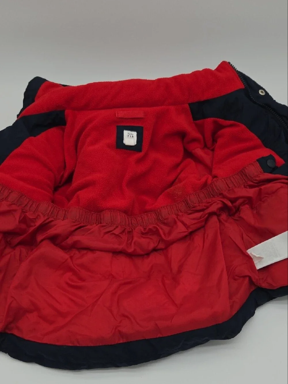 GAP Navy Puffer Jacket with Red Hood Lining
